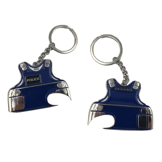 E-015 Body Armor Bottle Opener Challenge Coin with keychain attachment POLICE LAW ENFORCEMENT