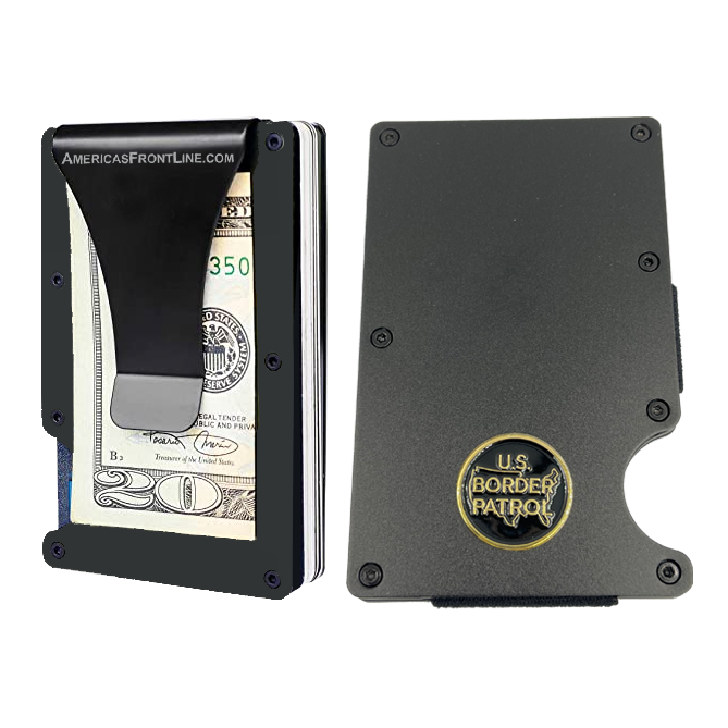 EL3-011 Border Patrol Wallet CBP BPA Patrol Agent Money Clip RFID Blocking Front Pocket Wallet Premium Minimalist Wallets for Men Minimalist Slim Credit Card Holder Business Card Holder Mens Aluminum Metal Wallet