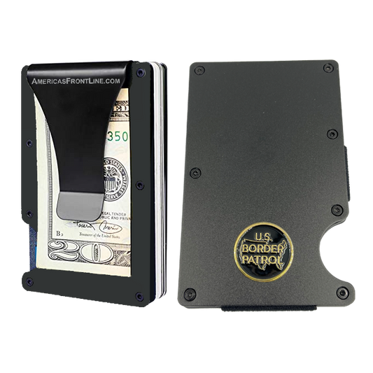 EL3-011 Border Patrol Wallet CBP BPA Patrol Agent Money Clip RFID Blocking Front Pocket Wallet Premium Minimalist Wallets for Men Minimalist Slim Credit Card Holder Business Card Holder Mens Aluminum Metal Wallet