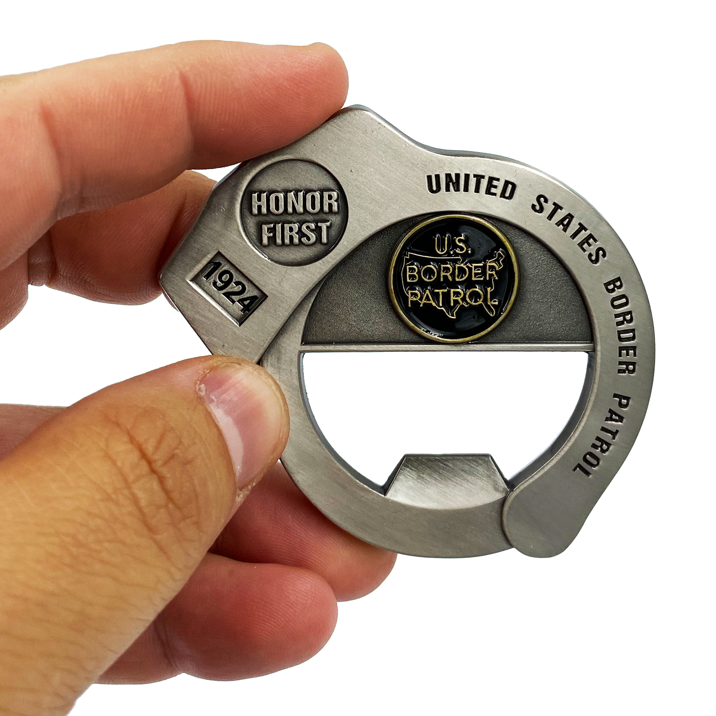 CL7-18 Border Patrol Handcuff Challenge Coin Cuff Bottle Opener Thin Green Line BP Agent