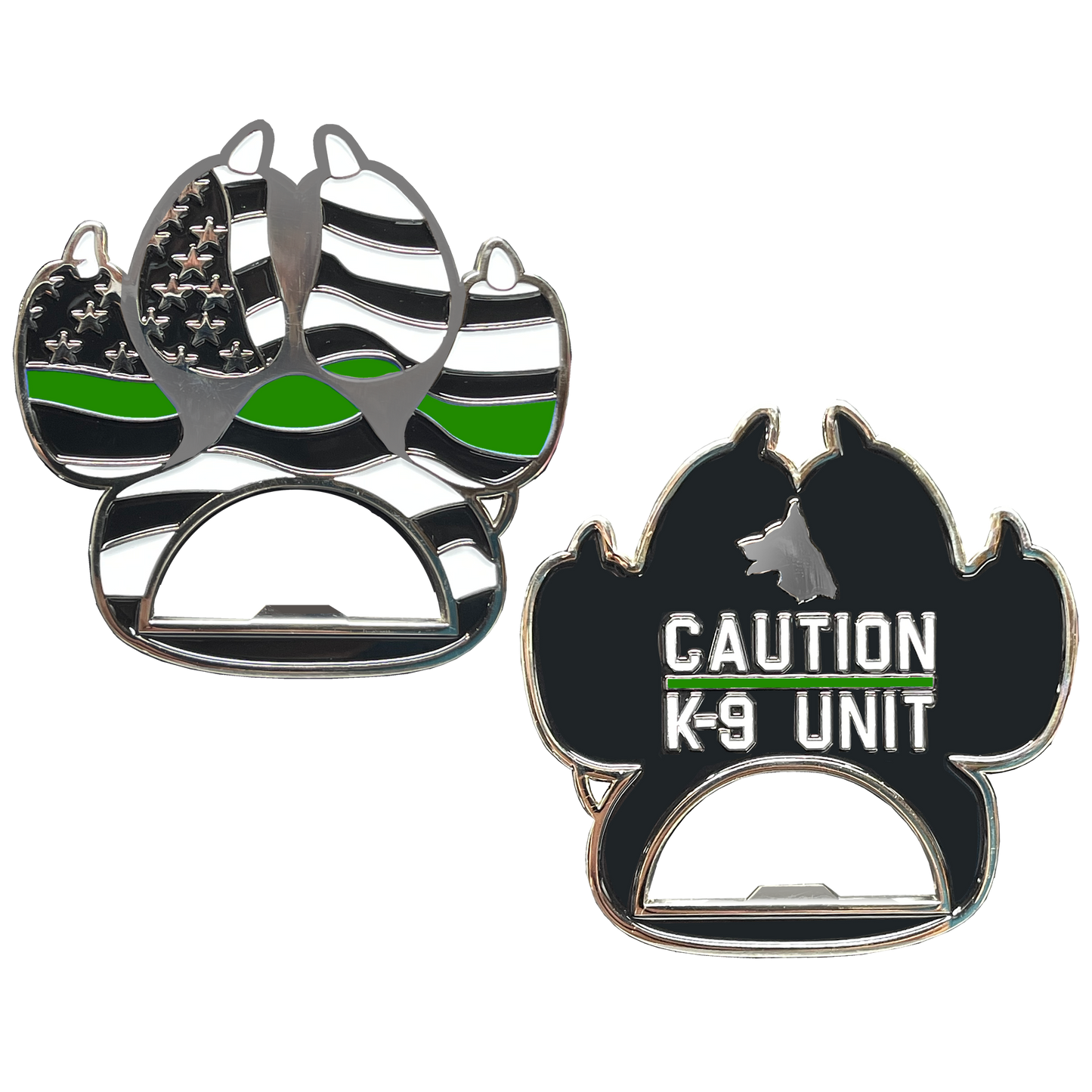 BL16-011 Thin Green Line Police Canine K9 unit paw bottle opener Border Patrol Deputy Sheriff Army Marines challenge coin
