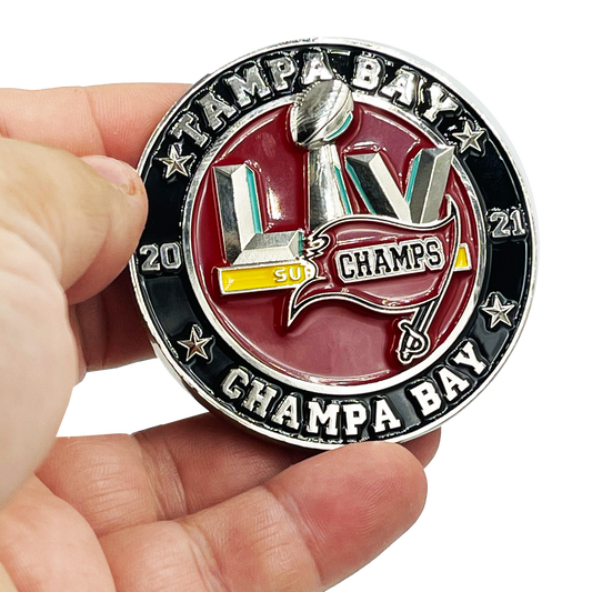 discontinued BL7-005 Tompa Bay LFG Champa Bay LIV Champs Brady GOAT challenge coin FHP Tampa Police CBP HSI Paramedic Tampa Fire Department