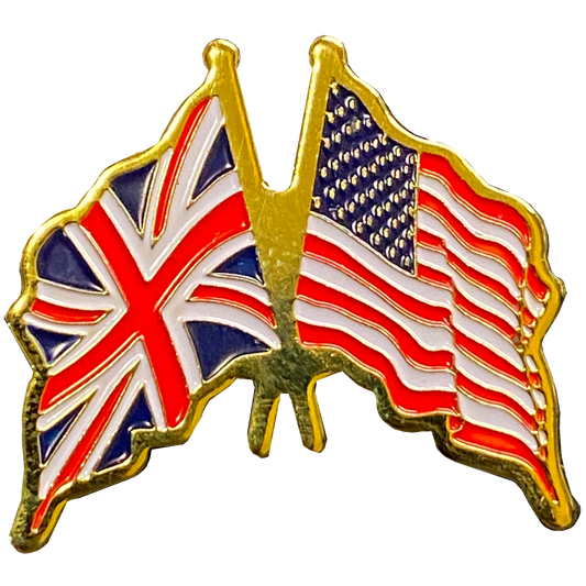 M-27 UK and American Flag lapel pin USA UK British England Crossed Flags