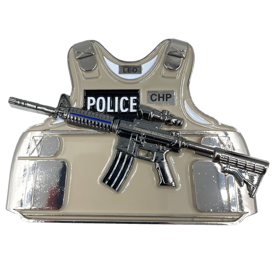 Discontinued EL5-008 California Highway Patrol CHP Firearms Instructor M4 Body Armor 3D self standing Challenge Coin Thin Blue Line