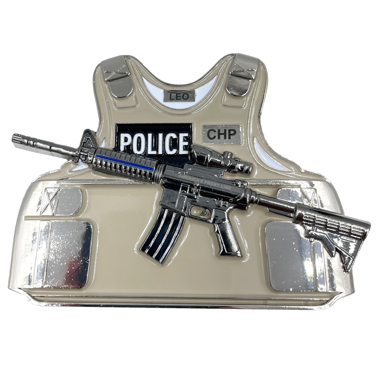 BL15-020 California Highway Patrol CHP M4 Body Armor 3D self standing Challenge Coin Thin Blue Line