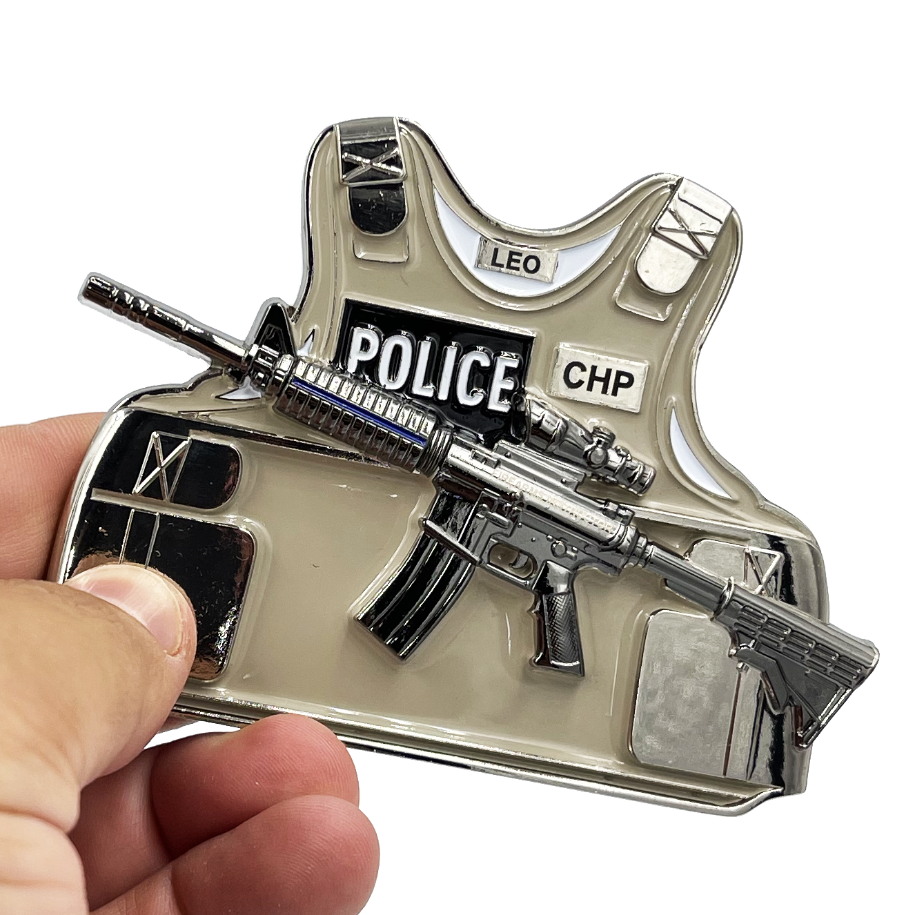 Discontinued EL5-008 California Highway Patrol CHP Firearms Instructor M4 Body Armor 3D self standing Challenge Coin Thin Blue Line