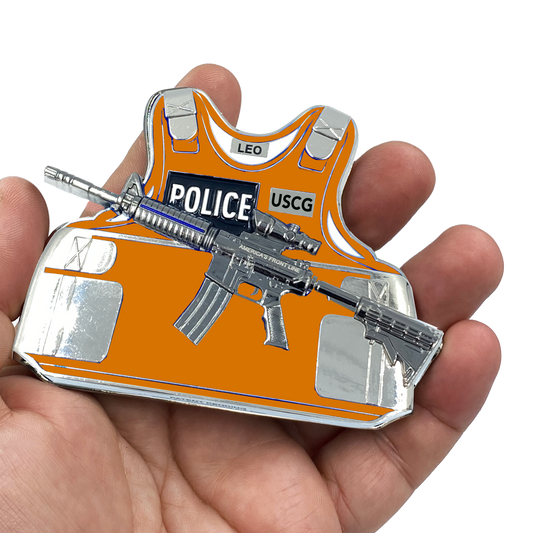 EL5-007 US COAST GUARD M4 Body Armor Coastie 3D self standing USCG Challenge Coin Maritime Law Enforcement Thin Blue Line