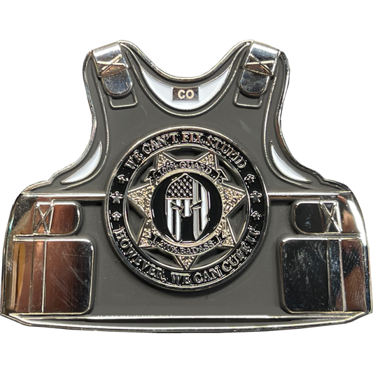 BL16-003 Can't Fix Stupid Old School Prison Guard Vest Correctional Officer CO Corrections Thin Gray Line Challenge Coin