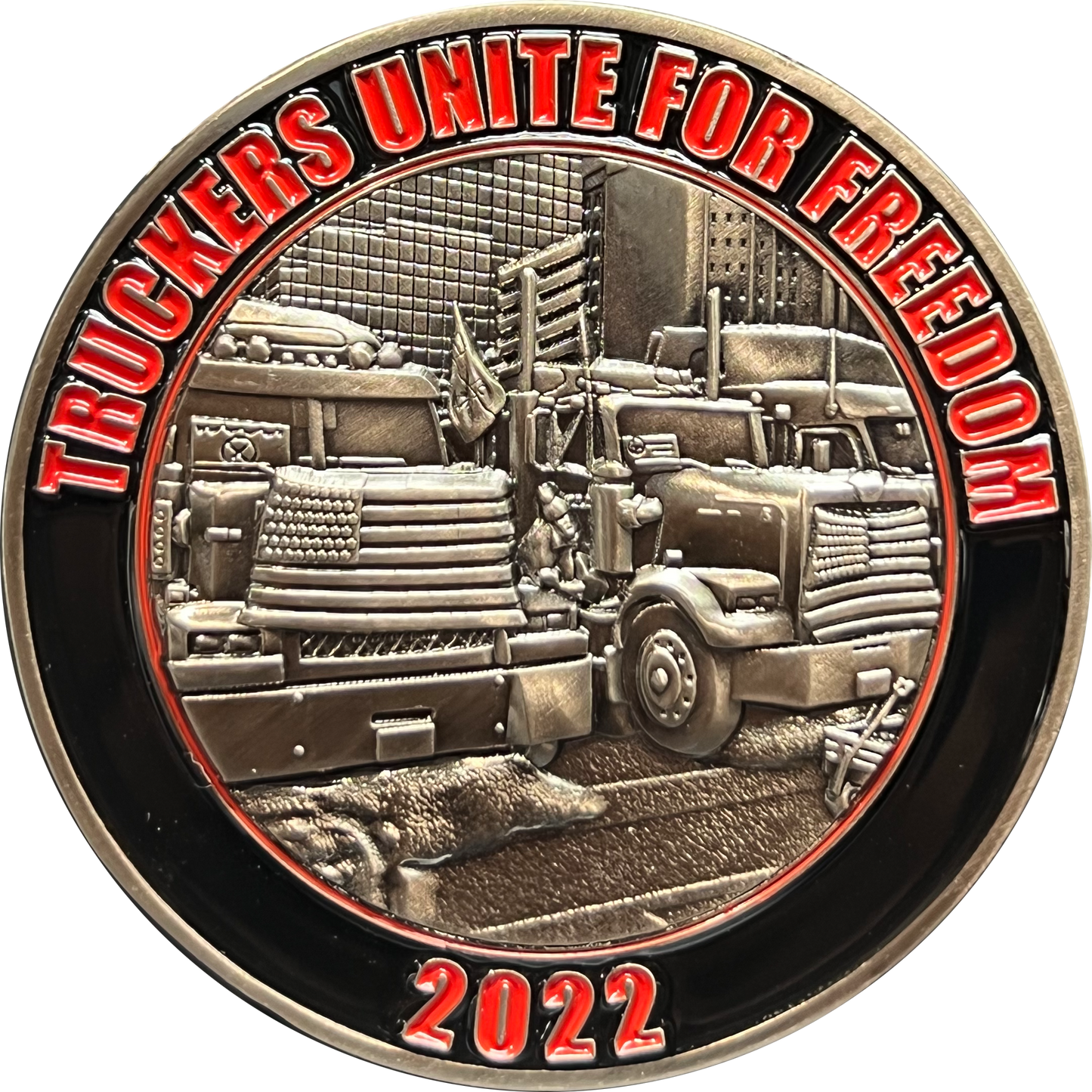 discontinued BL17-022 Truckers Unite for Freedom 2022 Freedom Convoy Challenge Coin American Truck Drivers USA
