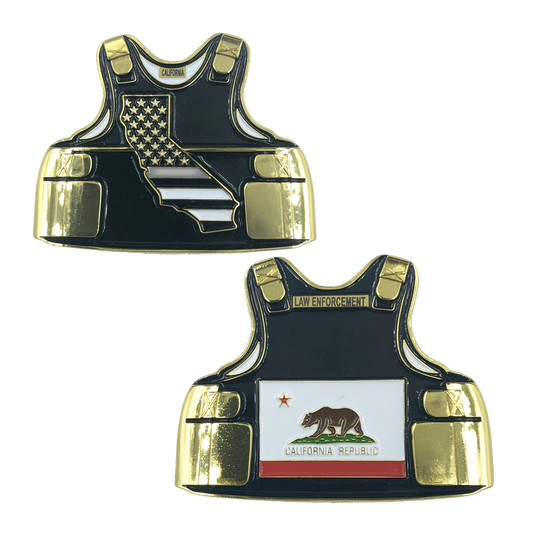 BL7-012 California CO Correctional Officer Corrections Jail Prison Guard Thin Gray Line Police Body Armor State Flag Challenge Coins