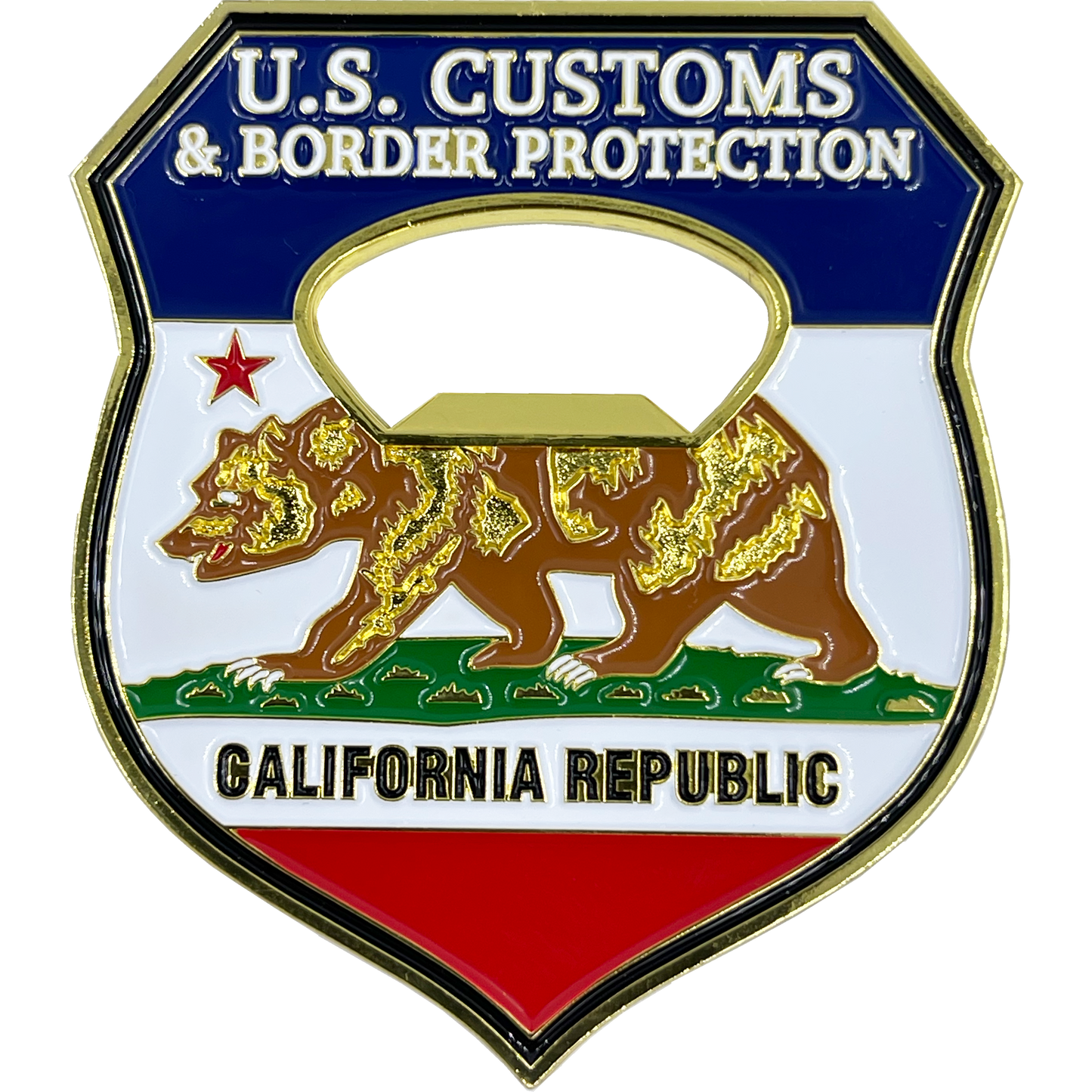 BL12-015 CBP Officer California Field Offices Bottle Opener Challenge Coins California Thin Blue Line Flag
