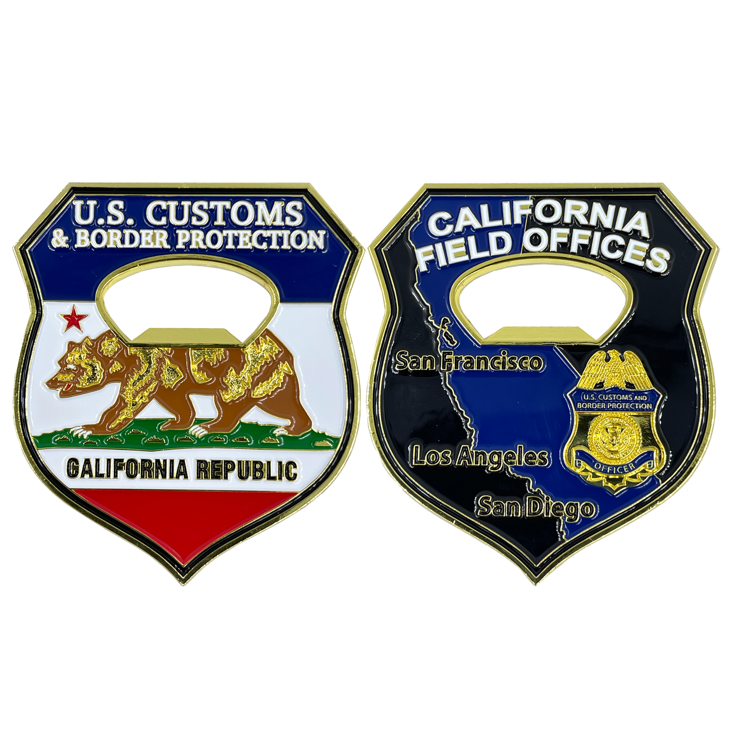 BL12-015 CBP Officer California Field Offices Bottle Opener Challenge Coins California Thin Blue Line Flag
