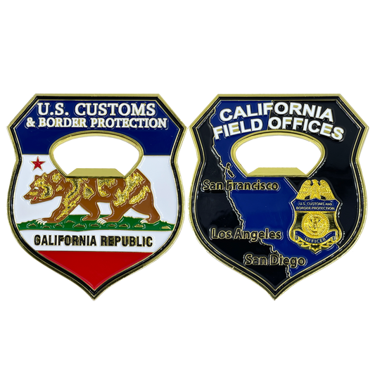 BL12-015 CBP Officer California Field Offices Bottle Opener Challenge Coins California Thin Blue Line Flag