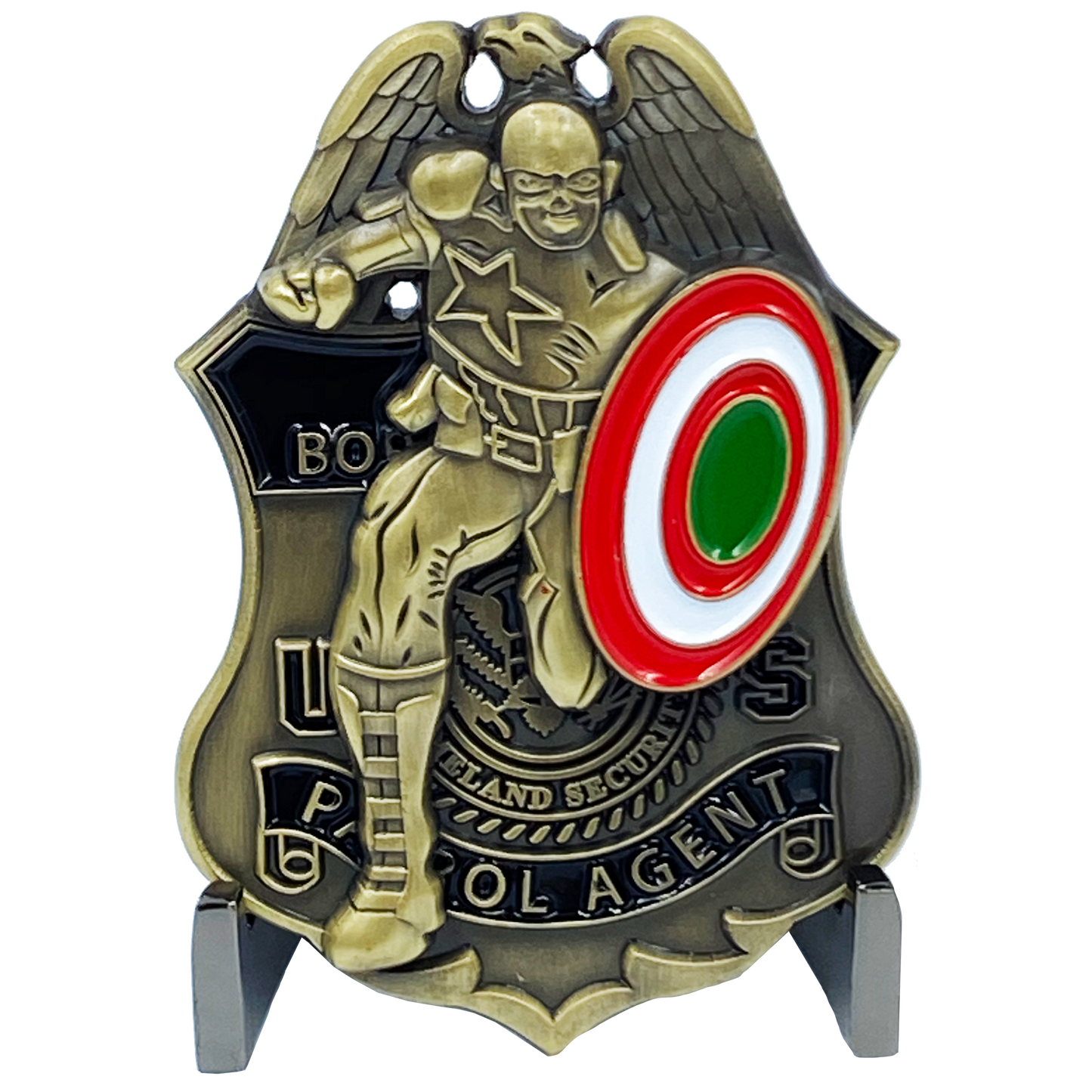 DL7-17 Captain Super Hero inspired Thin Green Line American Flag Challenge Coin CBP Border Patrol Shield