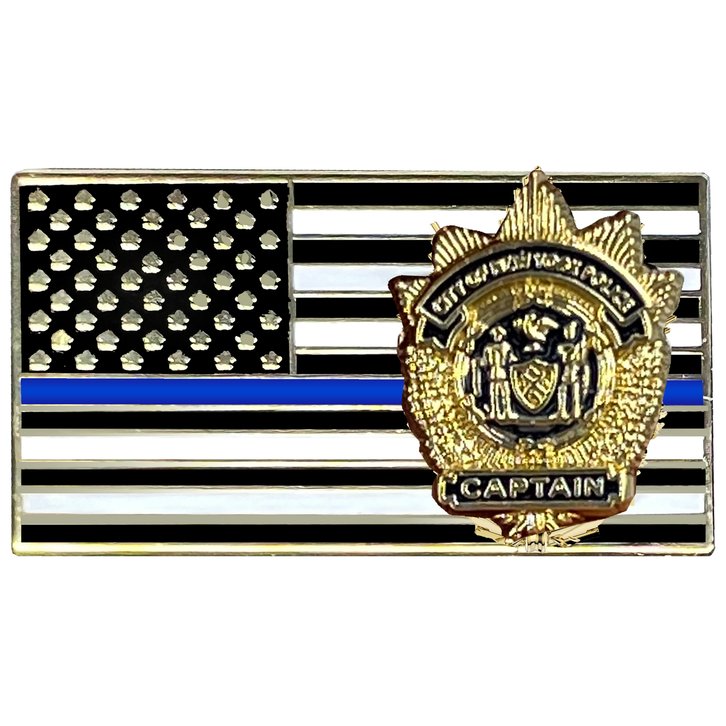 PBX-004-C NYPD Captain New York City Police Department Thin Blue Line Flag Lapel Pin