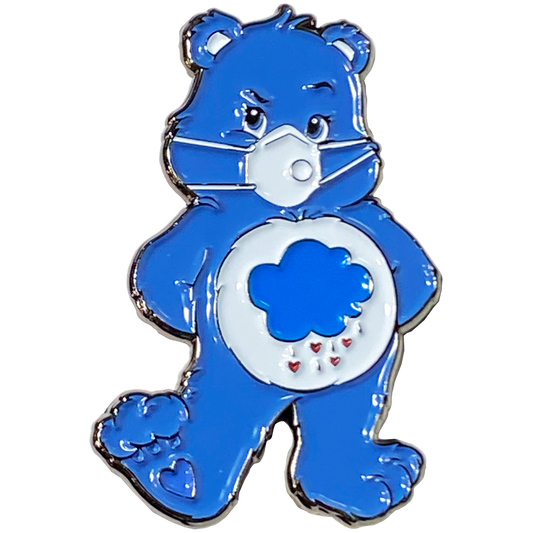 DL10-14 Grumpy Bear Mask Pin inspired by Care Bears with matching Blue Pin backs