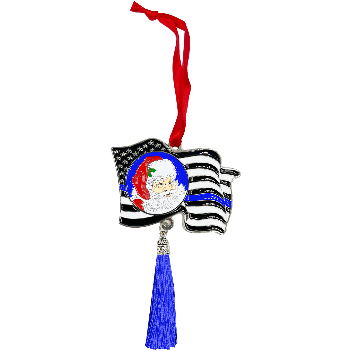 GL1-019 Thin Blue Line Flag Merry Christmas Ornament CBP Police LAPD Chicago NYPD FBI ATF