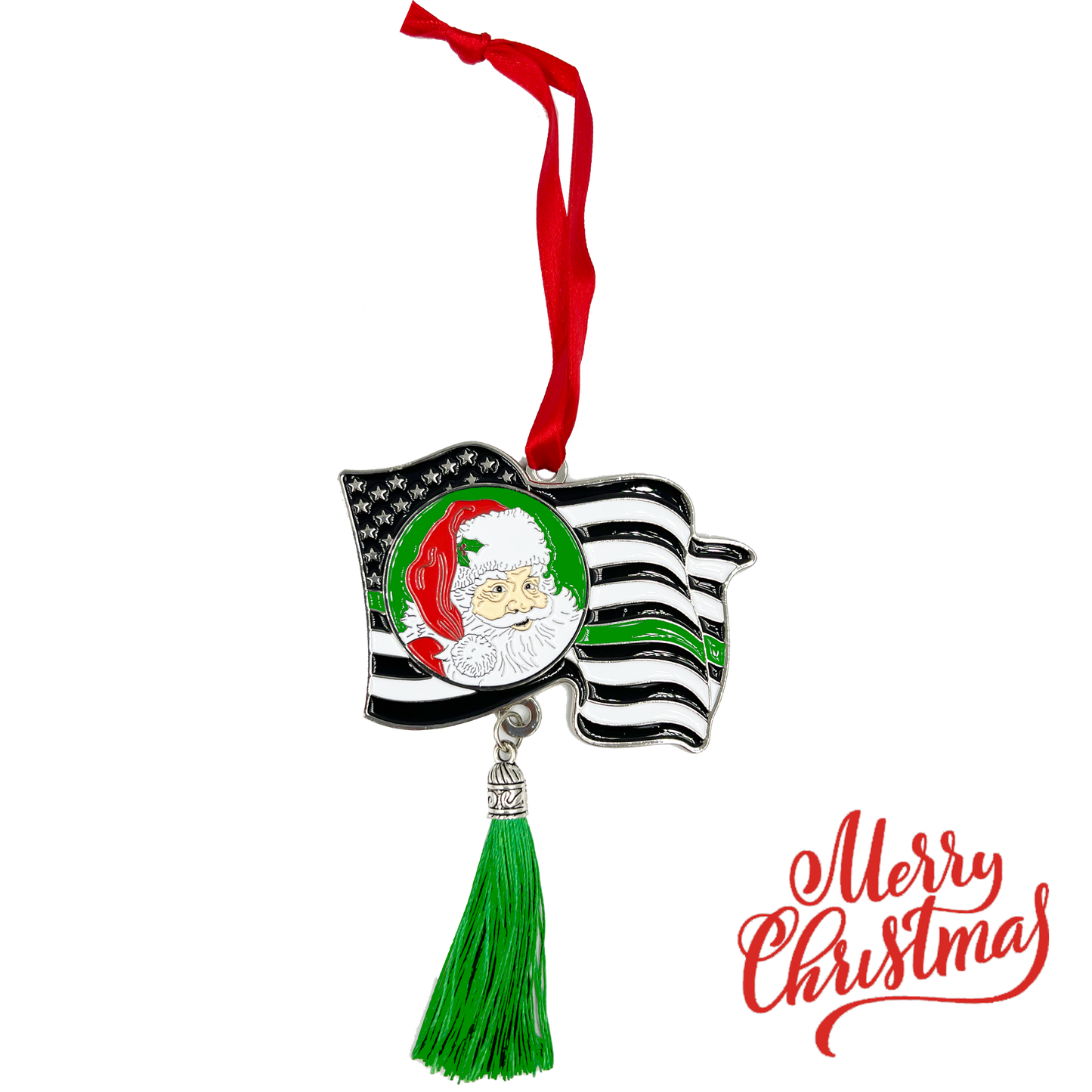 GL2-020 Thin Green Line Flag Merry Christmas Ornament Border Patrol Marines Army Military Deputy Sheriff