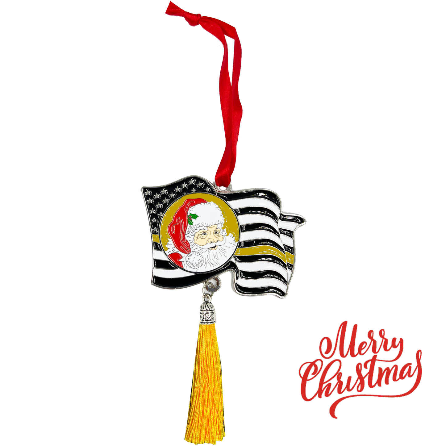 GL3-020 Thin Gold Line Flag Merry Christmas Ornament Emergency Dispatcher 911 Yellow