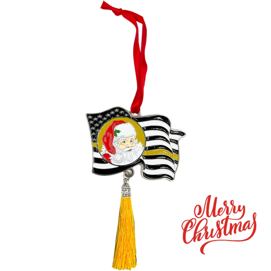 GL3-020 Thin Gold Line Flag Merry Christmas Ornament Emergency Dispatcher 911 Yellow
