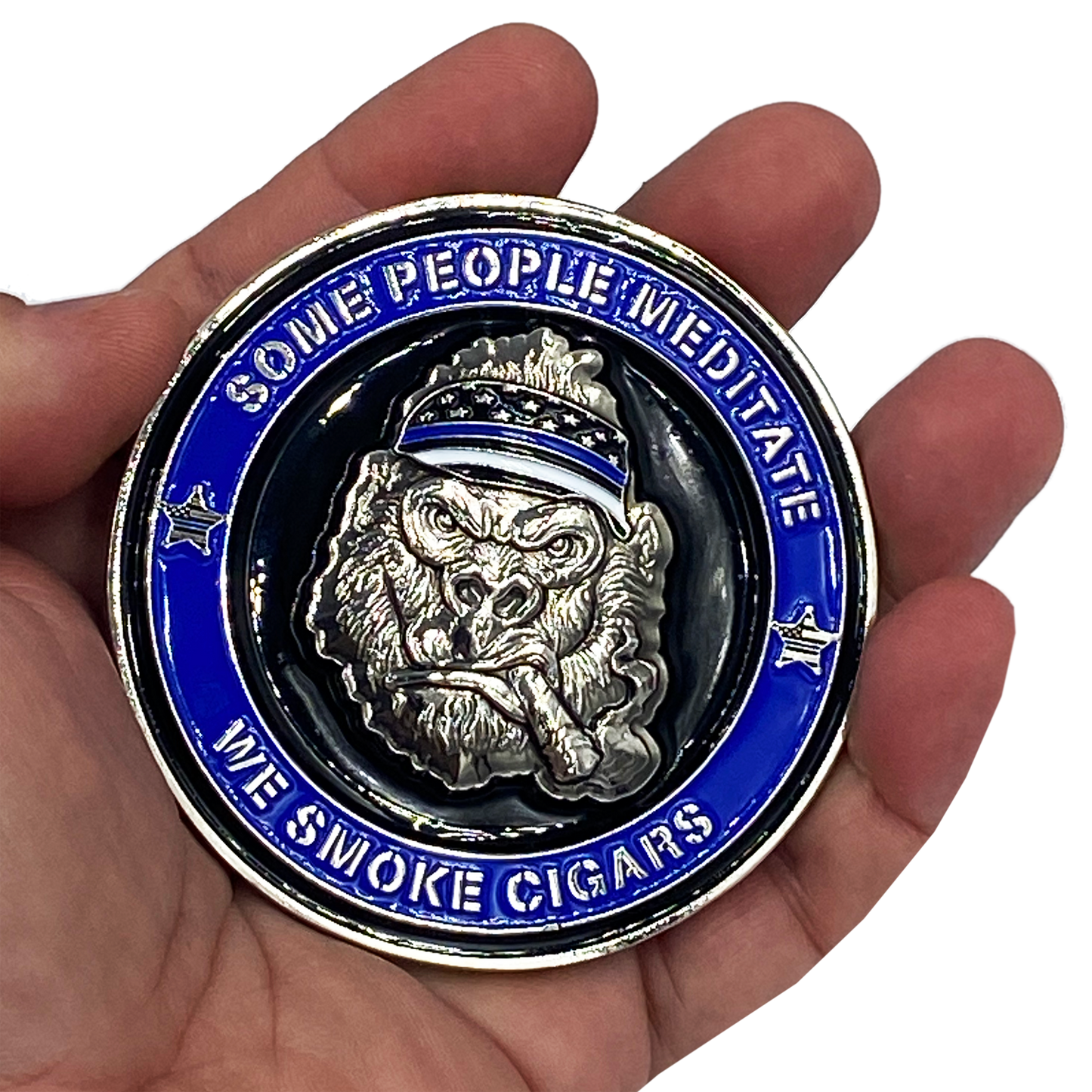 DL8-03 MTV Cribs Michael Strahan episode Tap Dat Ash Cigar Coin Challenge Coin SOME PEOPLE MEDITATE WE SMOKE CIGARS blue