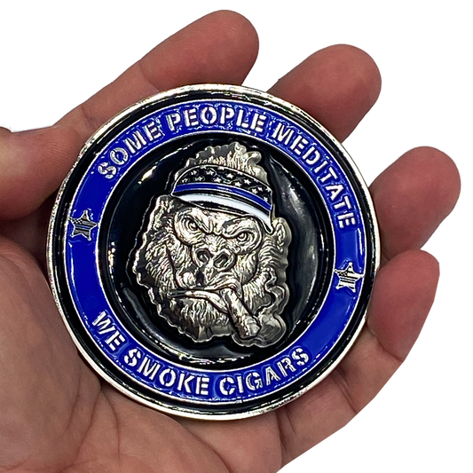 DL8-03 MTV Cribs Michael Strahan episode Tap Dat Ash Cigar Coin Challenge Coin SOME PEOPLE MEDITATE WE SMOKE CIGARS blue