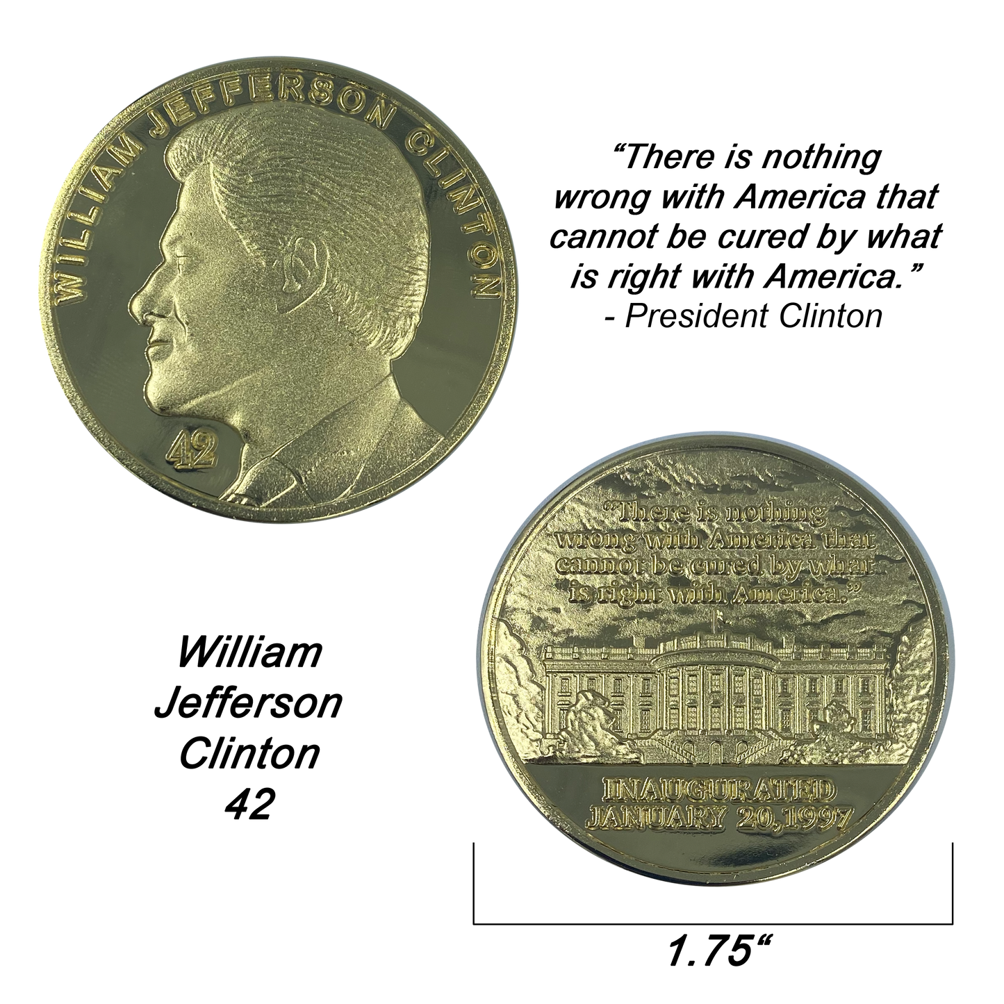 discontinued E-023 President Bill Clinton Challenge Coin William Jefferson Clinton 42