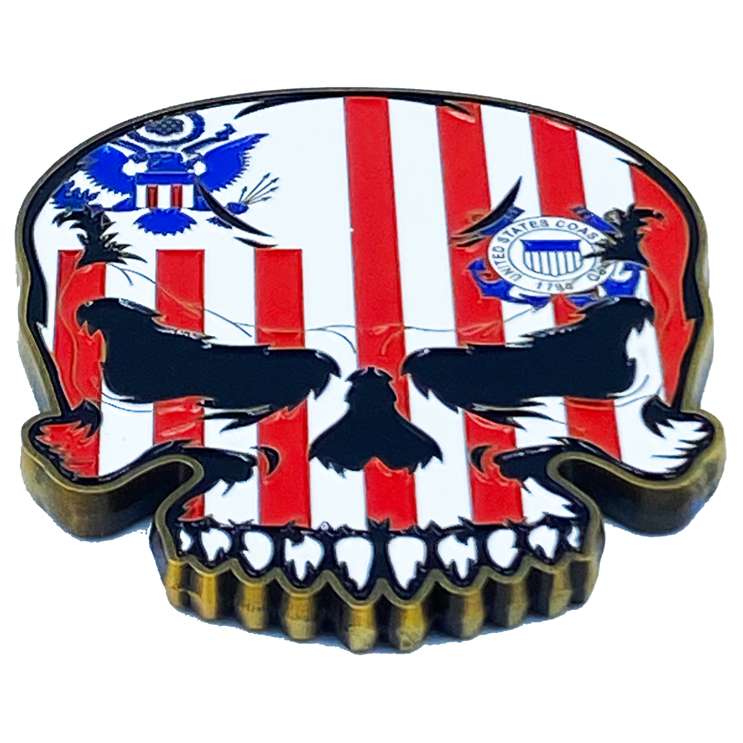EL6-016 US Coast Guard Flag strong magnet Coastie Skull Challenge Coin for refrigerator safe locker cabinet USCG