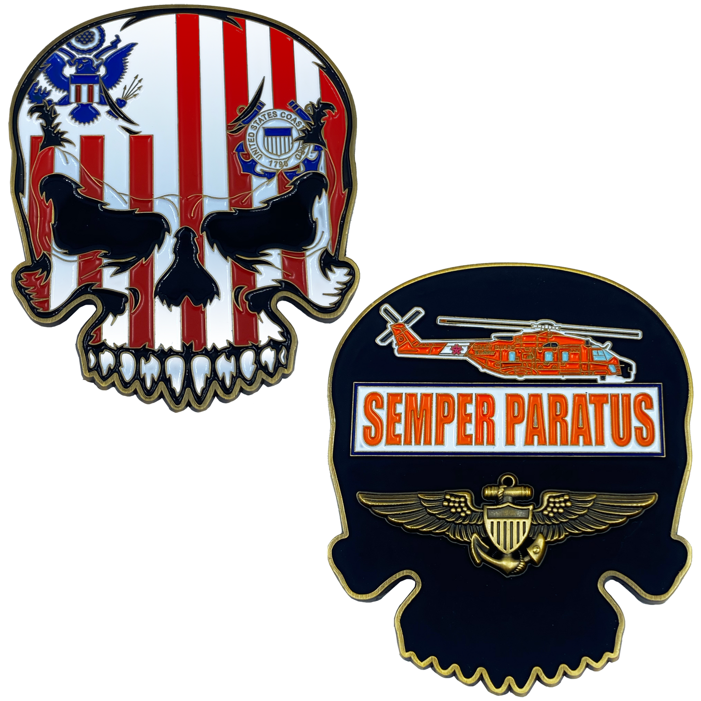 EL3-015 US Coast Guard Flag MH-65 Helicopter Coastie Skull CGAS AirSta Wings Challenge Coin USCG Air Station USCG Air Branch