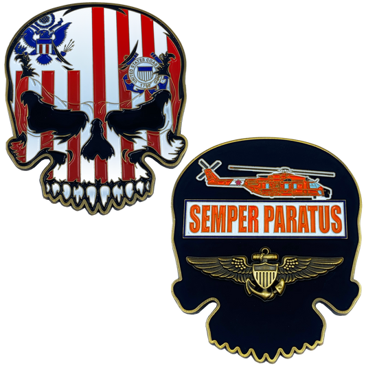 EL3-015 US Coast Guard Flag MH-65 Helicopter Coastie Skull CGAS AirSta Wings Challenge Coin USCG Air Station USCG Air Branch