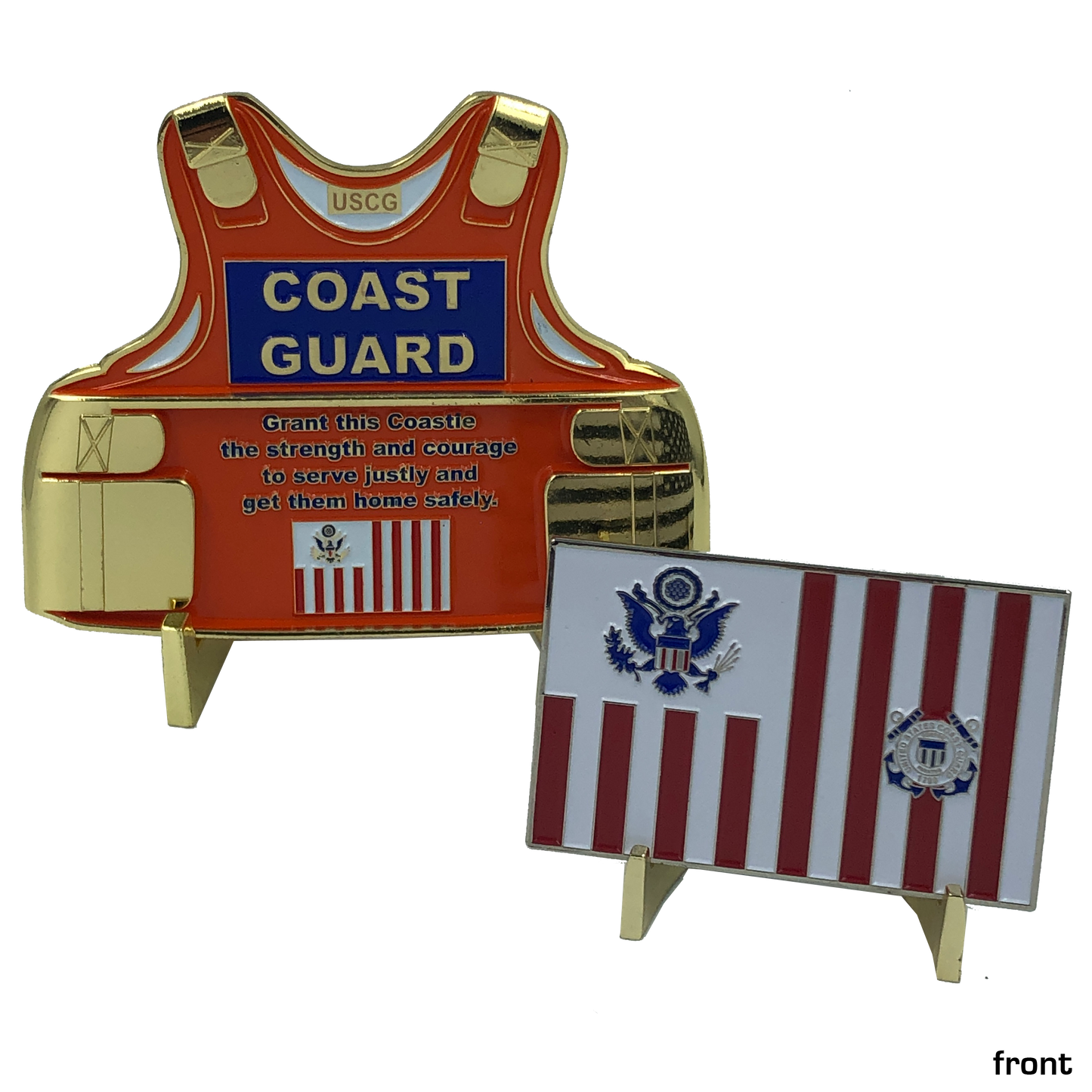 H-015 & H-016 Coast Guard Set: Coastie Body Armor Medallion and Flag Challenge Coin USCG