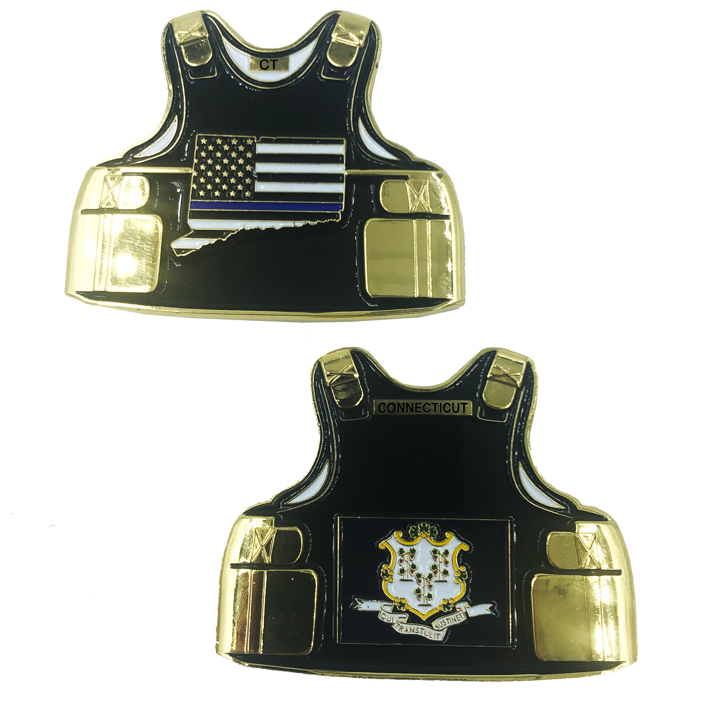 C-008 Connecticut LEO Thin Blue Line Police Body Armor State Flag Challenge Coins CSP