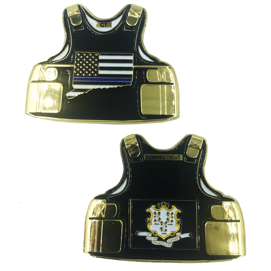 C-008 Connecticut LEO Thin Blue Line Police Body Armor State Flag Challenge Coins CSP