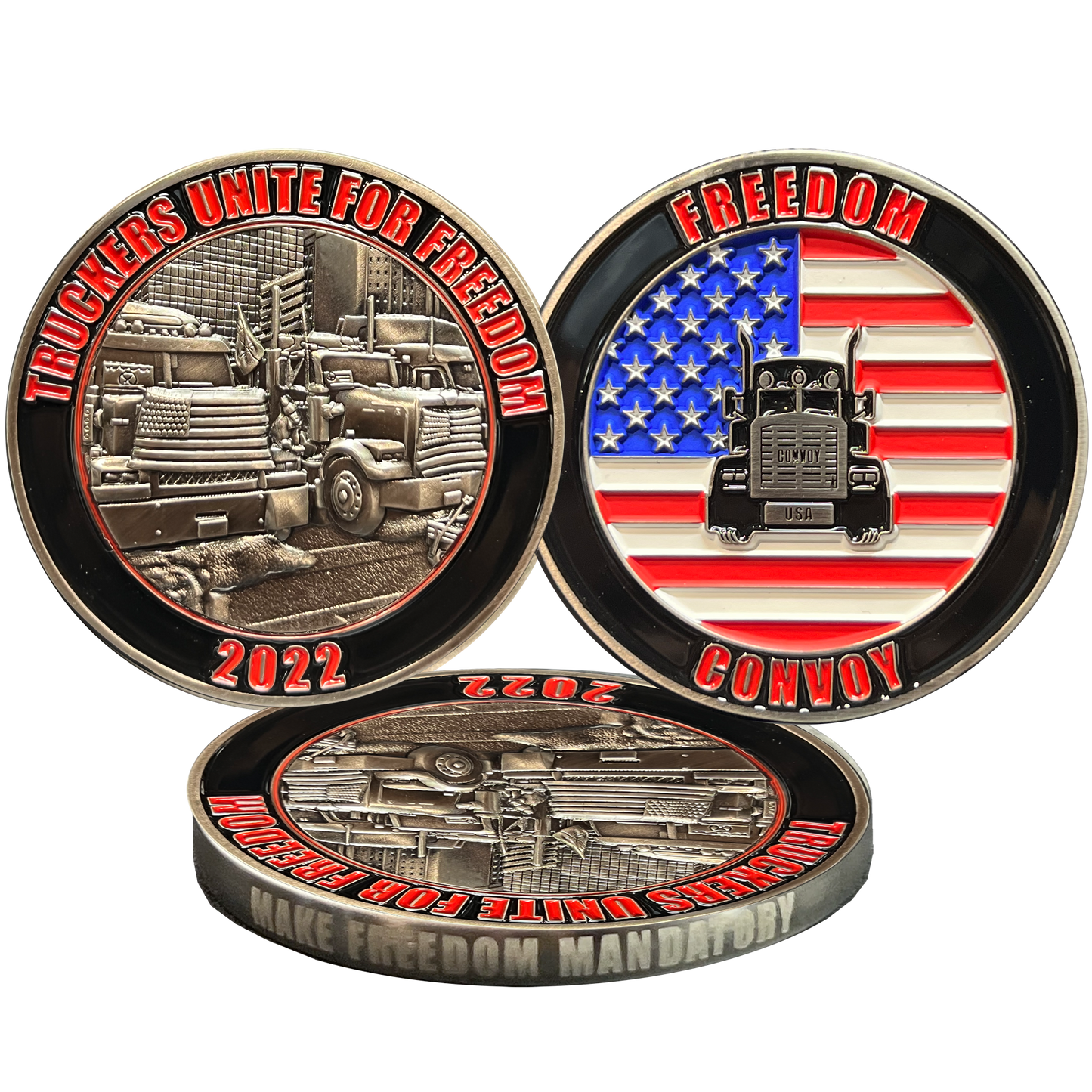 discontinued BL17-022 Truckers Unite for Freedom 2022 Freedom Convoy Challenge Coin American Truck Drivers USA