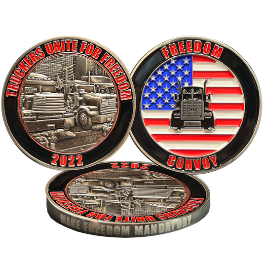 discontinued BL17-022 Truckers Unite for Freedom 2022 Freedom Convoy Challenge Coin American Truck Drivers USA