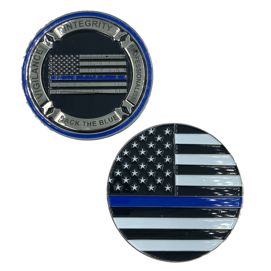 J-006 Thin Blue Line Back the Blue Core Values Challenge Coin Police CBP Law Enforcement