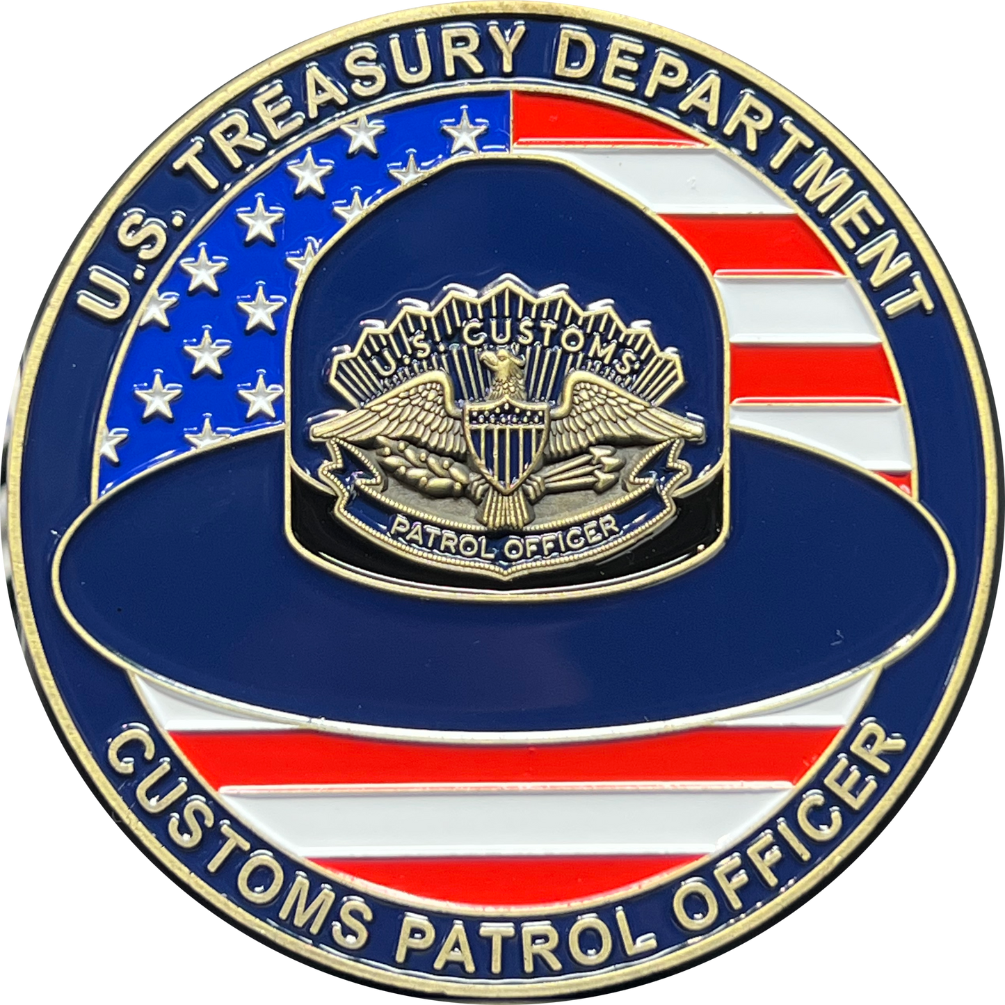 discontinued EL12-002 US Customs Inspector and Custom Patrol Officer Campaign Hat Challenge Coin before CBP USCS