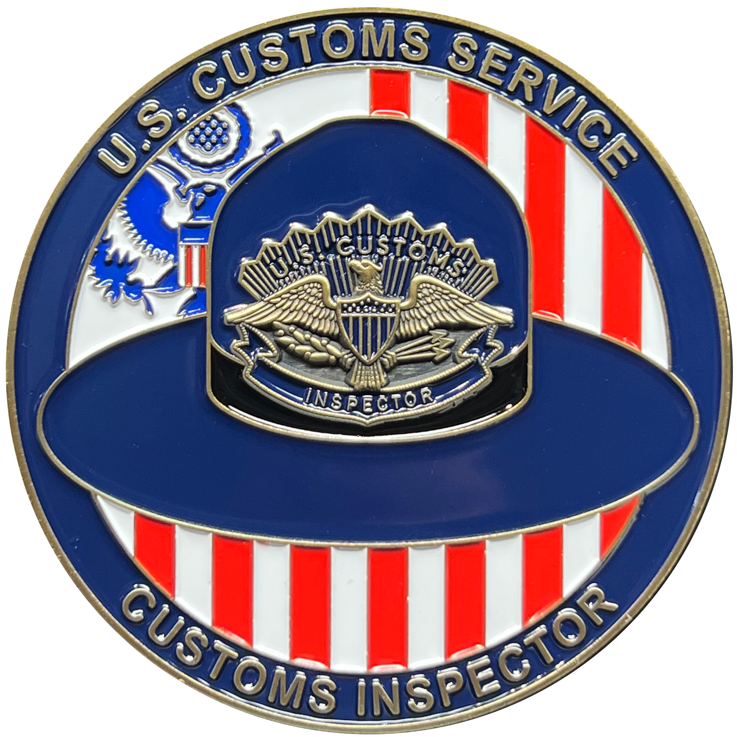 discontinued EL12-002 US Customs Inspector and Custom Patrol Officer Campaign Hat Challenge Coin before CBP USCS