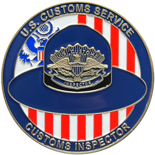 discontinued EL12-002 US Customs Inspector and Custom Patrol Officer Campaign Hat Challenge Coin before CBP USCS