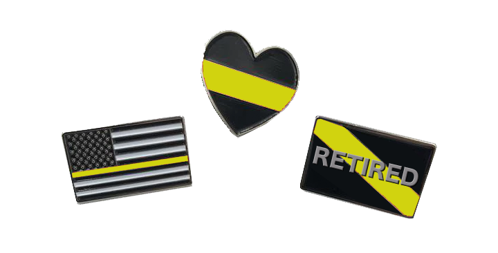 CL5-011 Dispatcher Pin Set: 3 Emergency Pins 911 Emergency Dispatcher thin yellow gold line