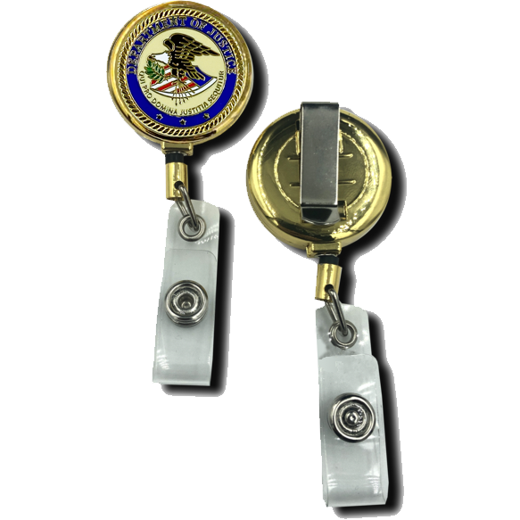 CL-006 DOJ Department of Justice Retractable ID reel metal ID card holder Dept.