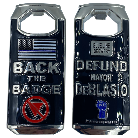 DL2-13 Defund DeBlasio Thin Blue Line Brewery Bottle Opener Police Challenge Coin NYPD