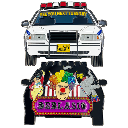 DL11-02 Mayor Bill DeBlasio Clown Car Circus Challenge Coin NYPD Police Thin Blue Line
