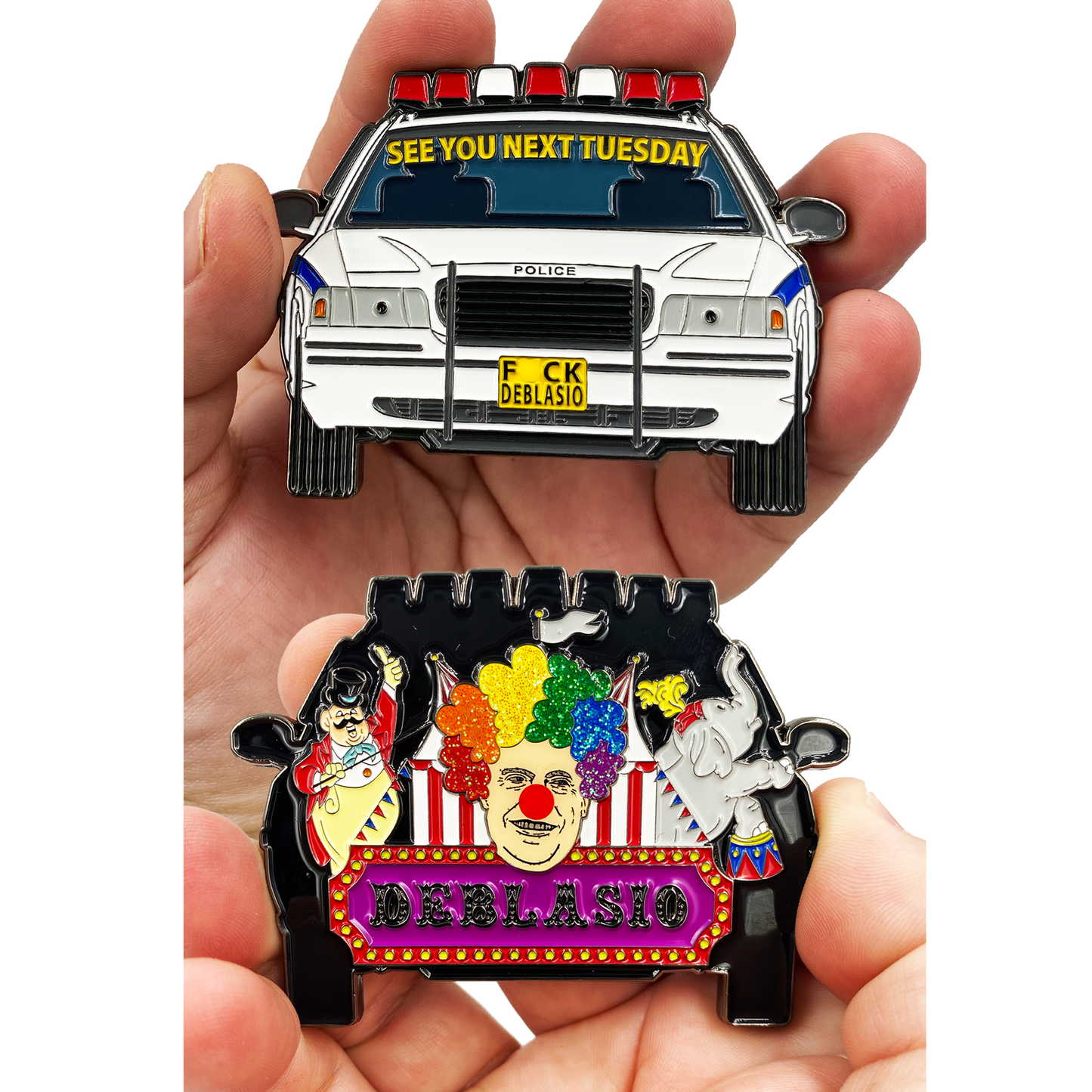 DL11-02 Mayor Bill DeBlasio Clown Car Circus Challenge Coin NYPD Police Thin Blue Line