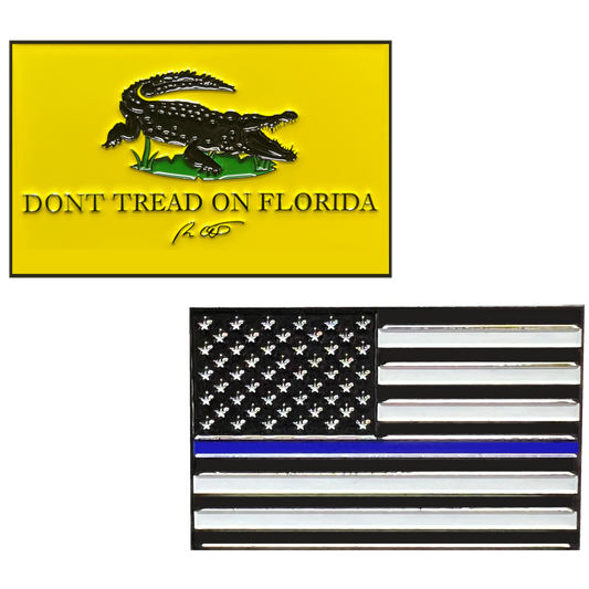 GL1-006 Florida Governor Ron DeSantis inspired Don't Tread on Florida 2nd Amendment Police Thin Blue Line Flag Challenge Coin