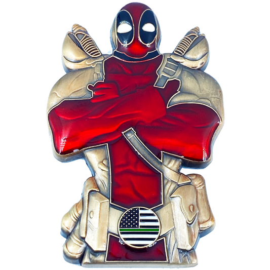 DL7-11 for Deadpool inspired thin green line American Flag Police Challenge Coin Military Army Marines Border Patrol