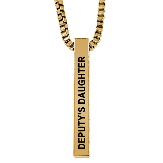 Deputy's Daughter Gold Plated Pillar Bar Pendant Necklace Gift Mother's Day Christmas Holiday Anniversary Police Sheriff Officer First Responder Law Enforcement