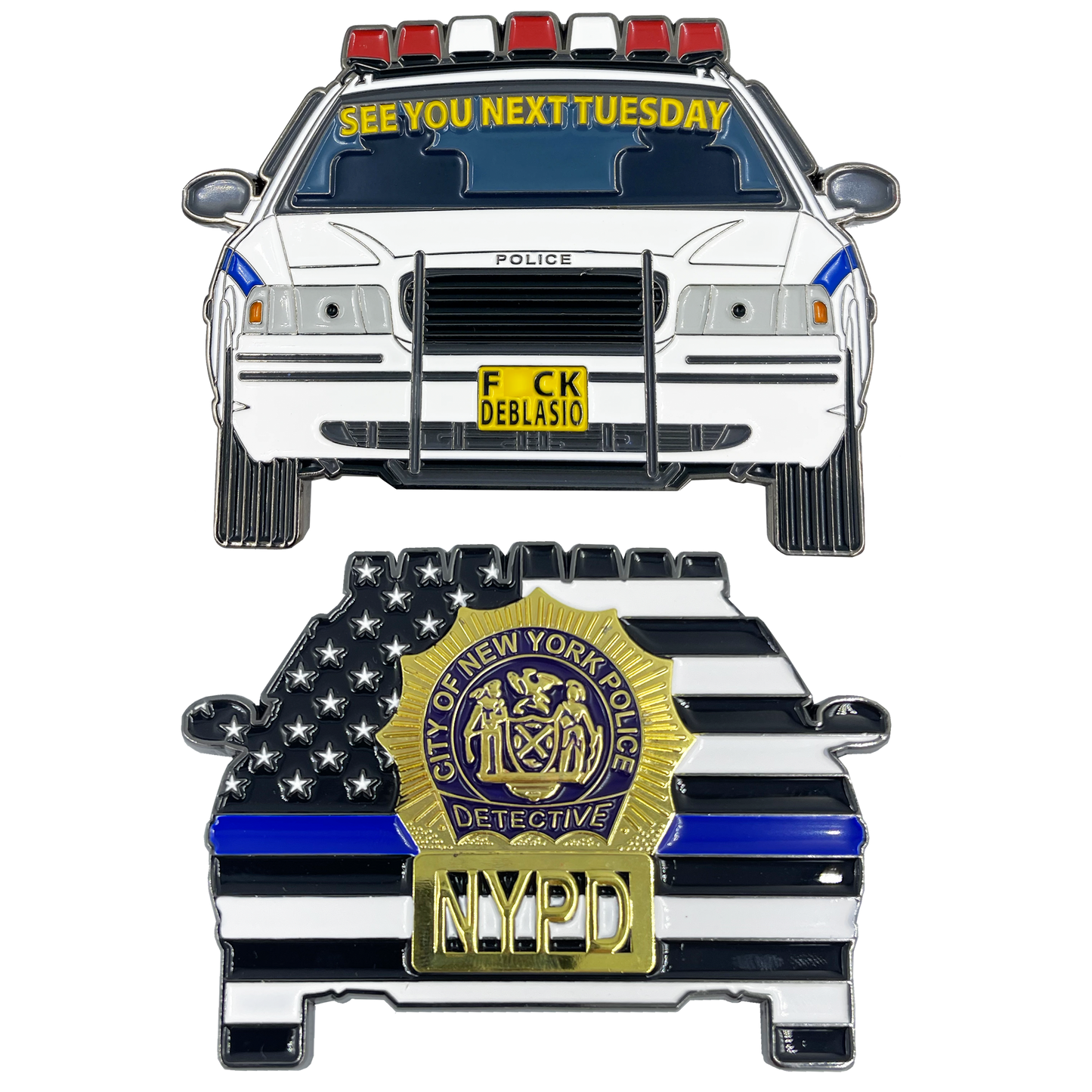 Discontinued BL14-015 NYPD Detective Mayor Bill DeBlasio Clown Car Circus Challenge Coin Police Thin Blue Line