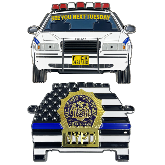 Discontinued BL14-015 NYPD Detective Mayor Bill DeBlasio Clown Car Circus Challenge Coin Police Thin Blue Line