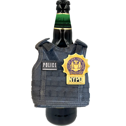 NYPD New York City Police Detective Tactical Beverage Bottle Can Cooler Vest with removable patches perfect gift for Challenge Coin collectors